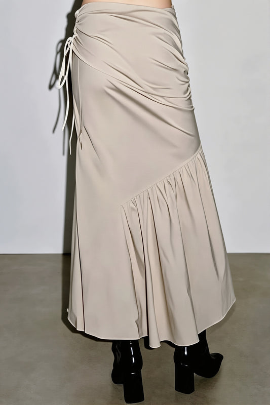 Ruched Asymmetric Mermaid Maxi Skirt