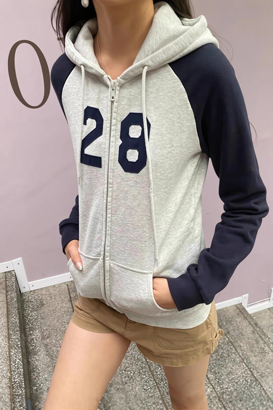 Colorblock Number Applique Hoodie