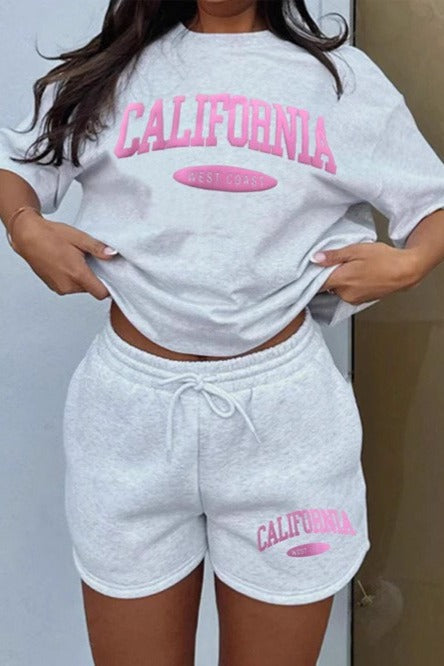 Casual Graphic Drawstring Shorts Set