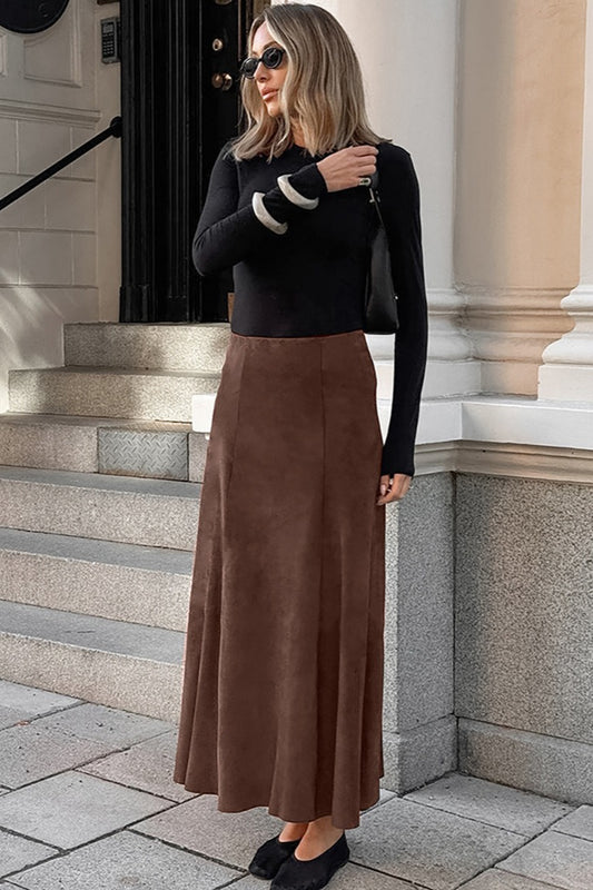 Faux-Suede A-Line Maxi Skirt