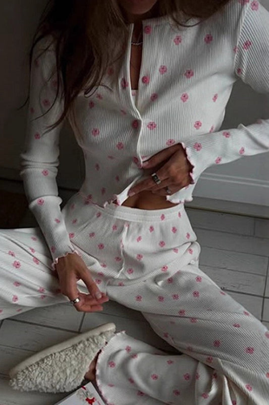 Floral Ruffle Long Sleeve Top & Pants Lounge Set