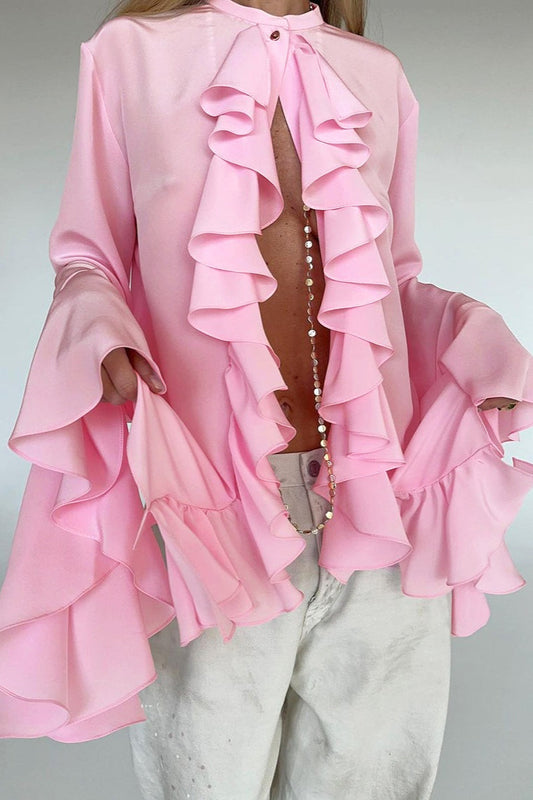 Chemisier élégant à boutons et bordure à volants
