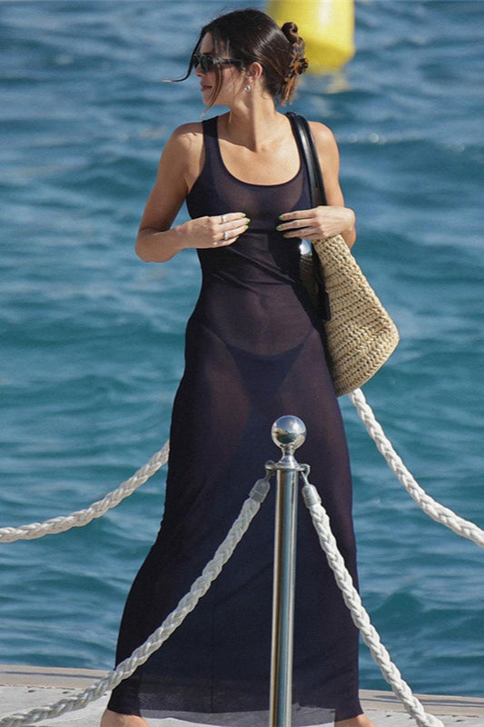 Robe longue de plage sexy en maille transparente