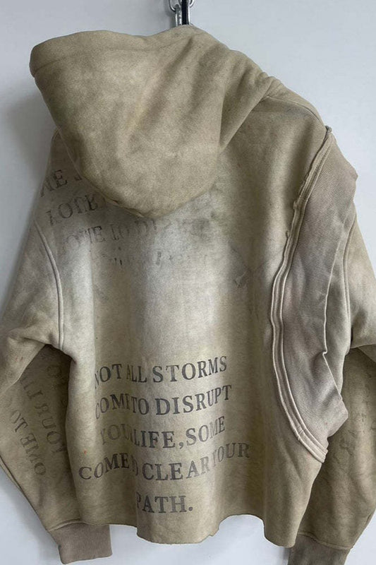Washed Statement Layered Pullover Hoodie