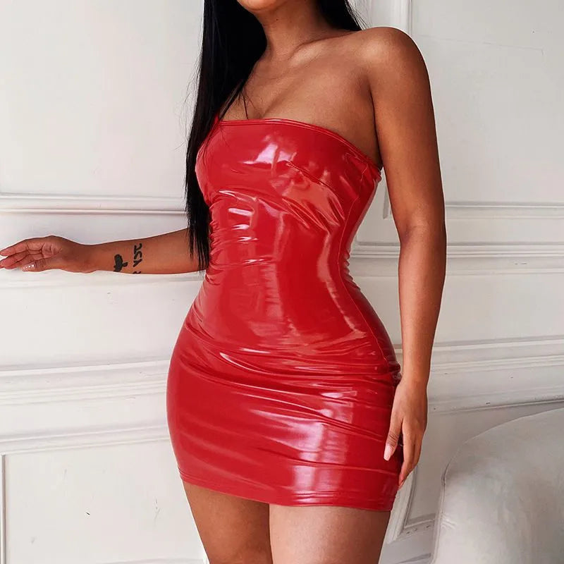 Bright Red Sexy Club One Shoulder Low Cut Tight Rave Festival Christmas Party Dress Dresses-L