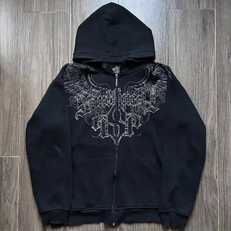 Y2K Gothic Skull Zipper Hoodie red / S