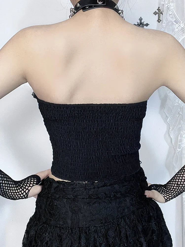 Gothic Dark Punk Harajuku Grunge Stylish Elegant Chic Trendy Lace-Up Crop Top