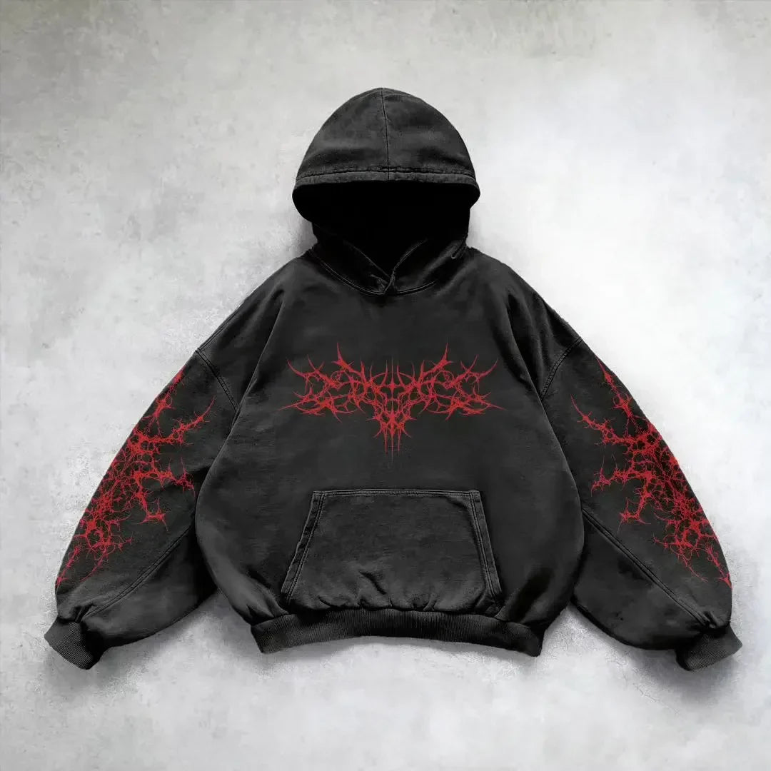 Pattern Printing Casual Hoodie black 2 / M