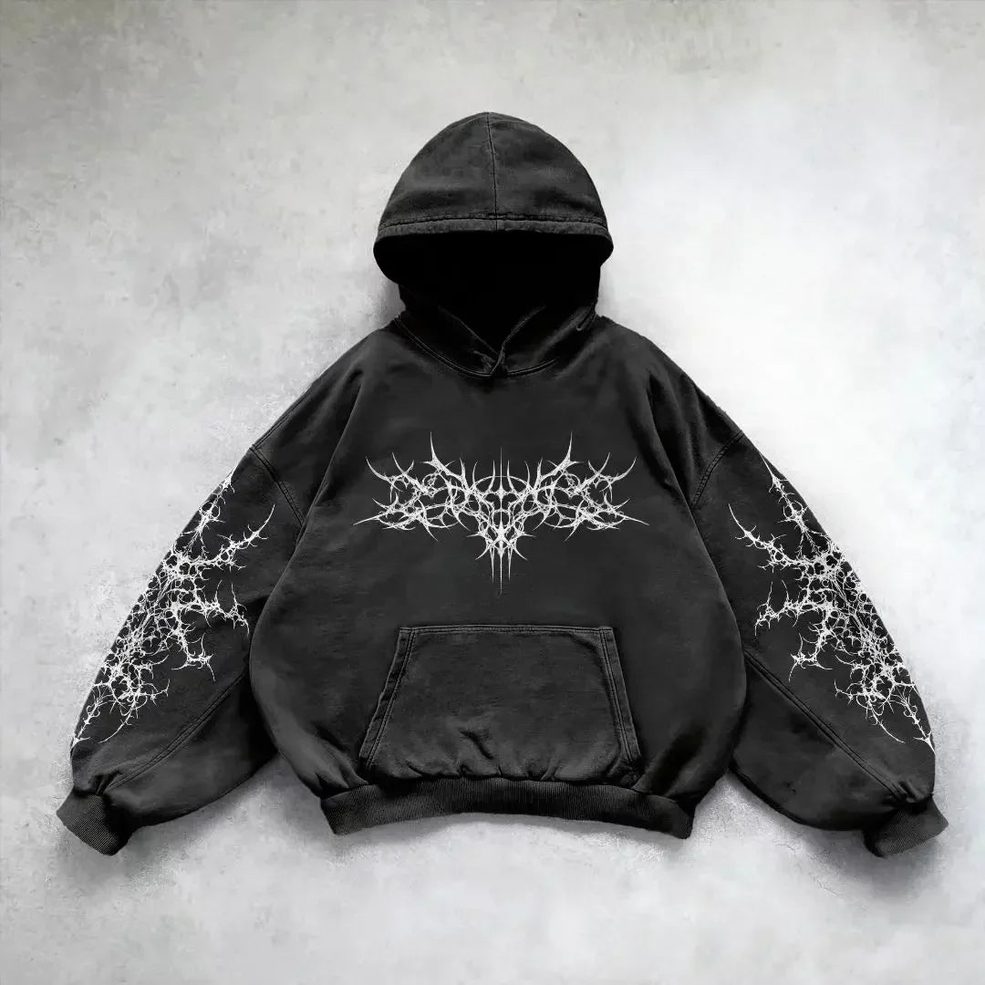 Pattern Printing Casual Hoodie black 1 / M