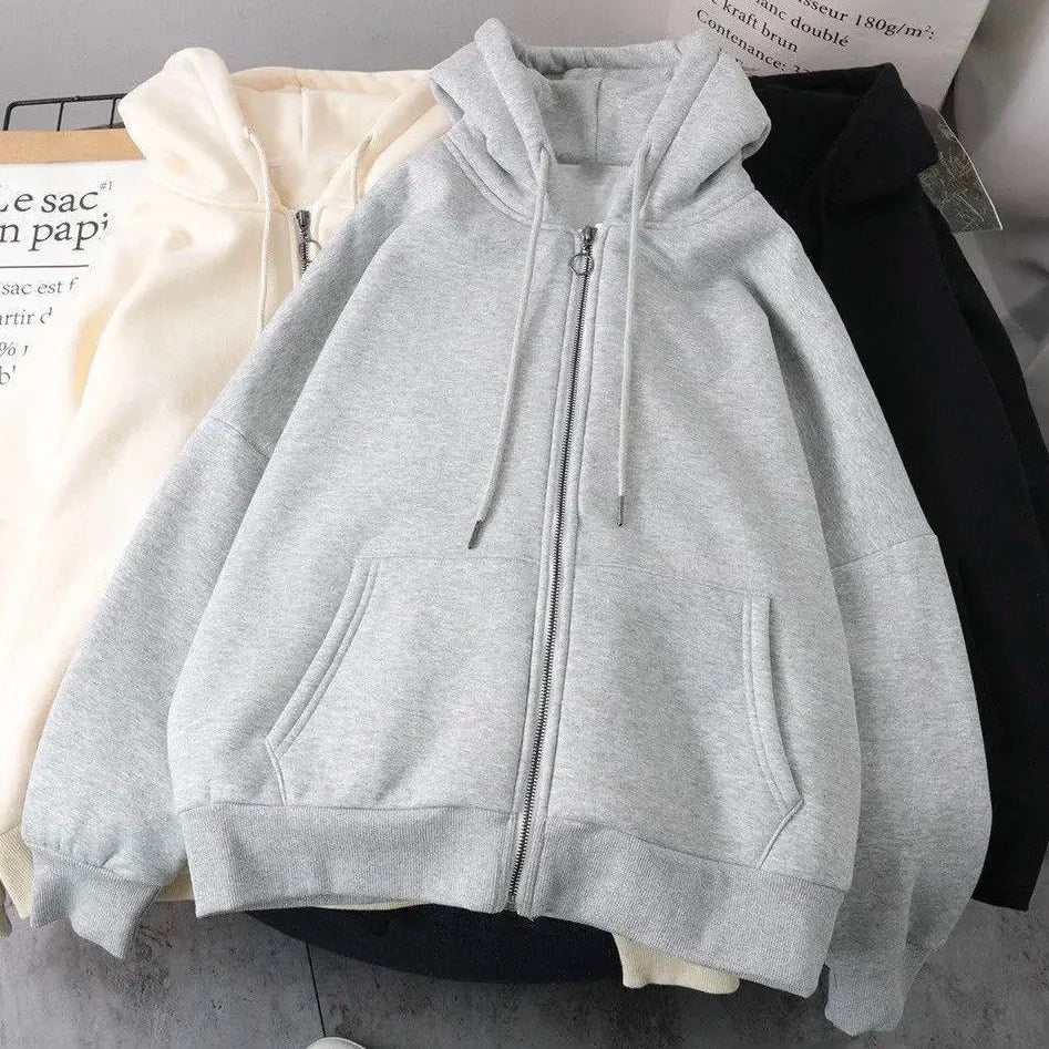 Star Print Retro Zipper Hoodie white2 / M