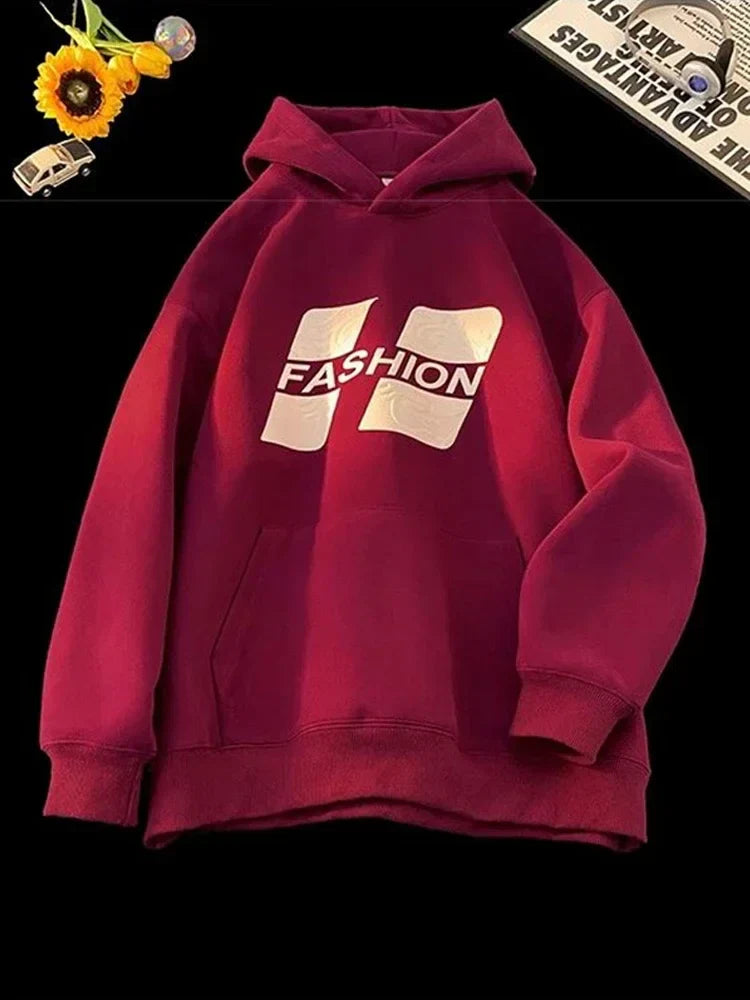 Printed Hip-Hop Street Hoodie Red / M(40-45KG)