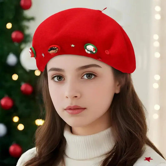 Vintage French Artist Christmas Beret Hat Hat-L