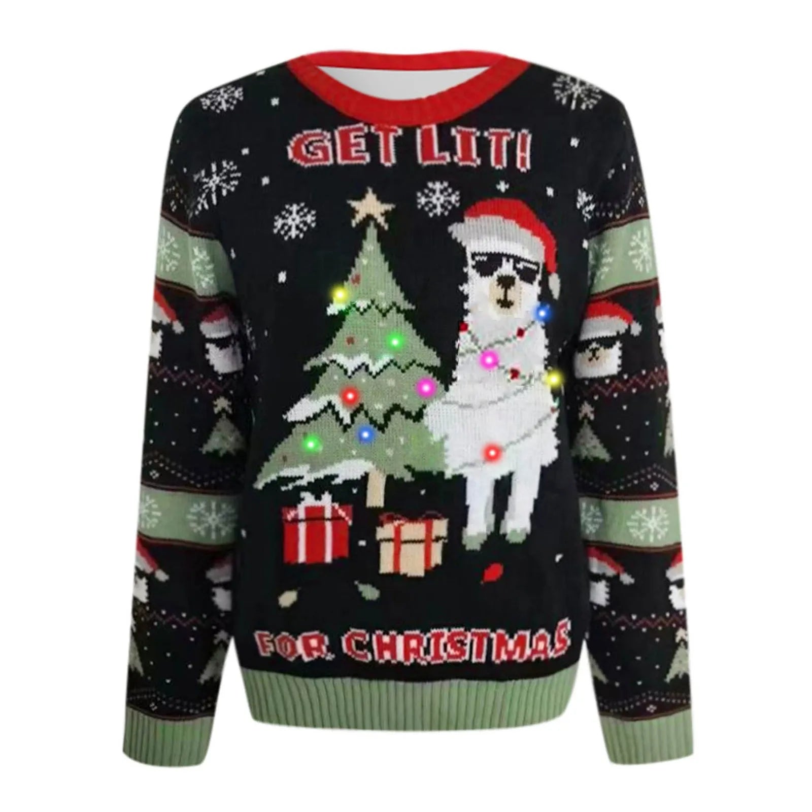 Christmas Jacquard Knitted Pullover With Led Lights - Casual Fashion Sweater Sweaters-L
