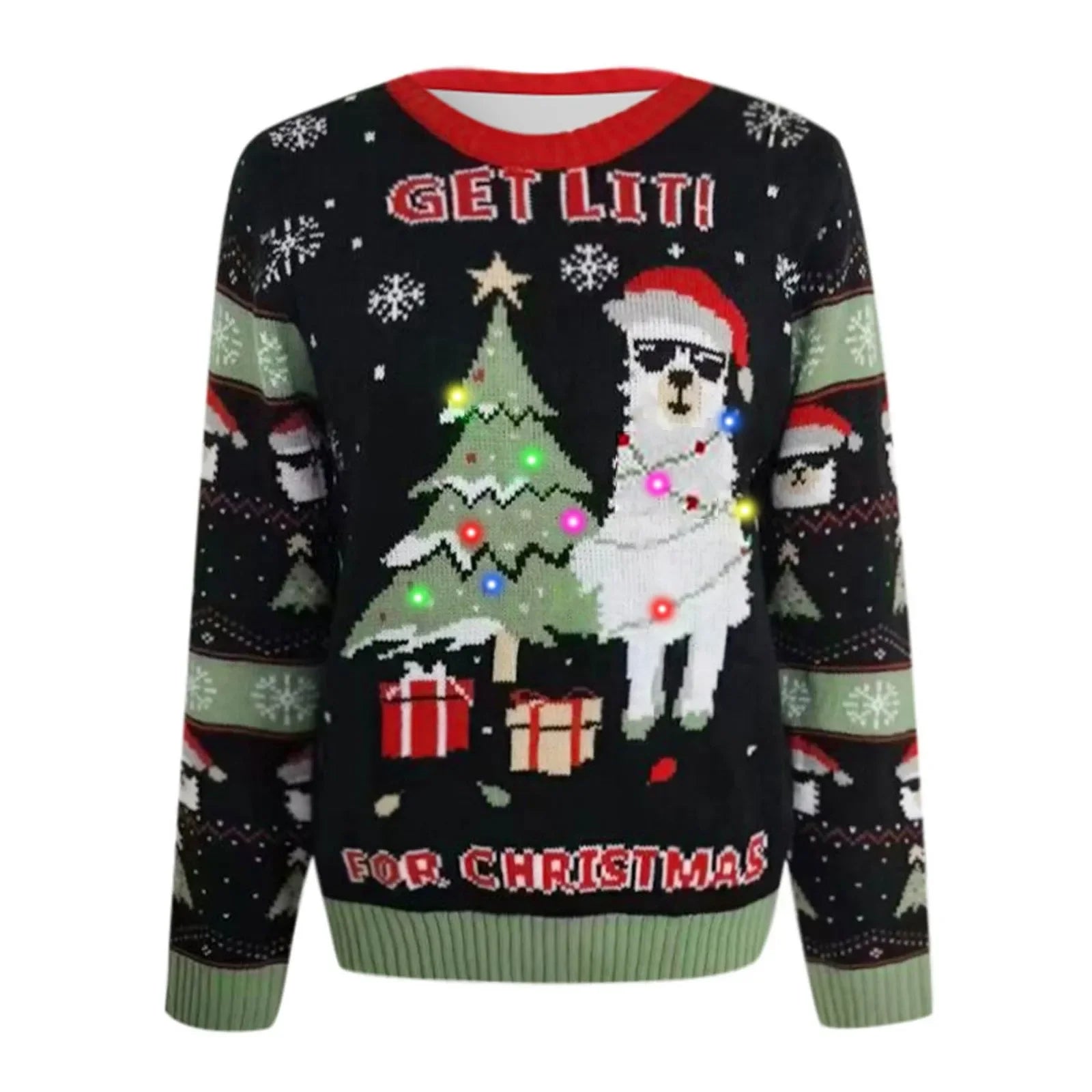 Led Light Jacquard Loose Christmas Knitted Pullover Casual Fashion Sweater Sweaters-L