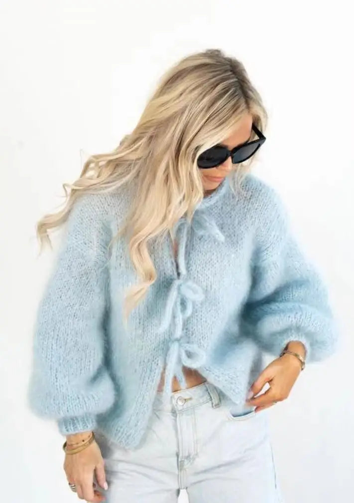 Mohair Soft Zip Tie Ivory Cardigan Sky Blue / S Cardigan-241208