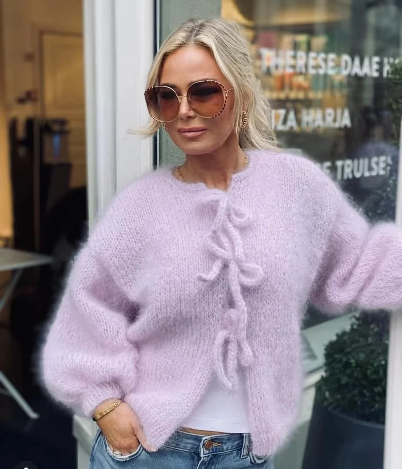 Mohair Soft Zip Tie Ivory Cardigan Lavender / S Cardigan-241208