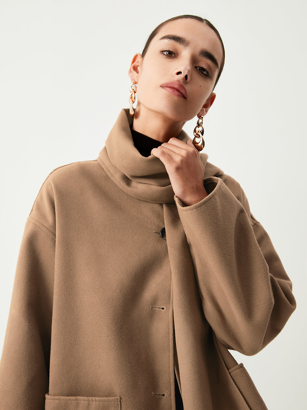 Double Pockets Cotton Blend Modern Jacket With Matching Scarf Jackets