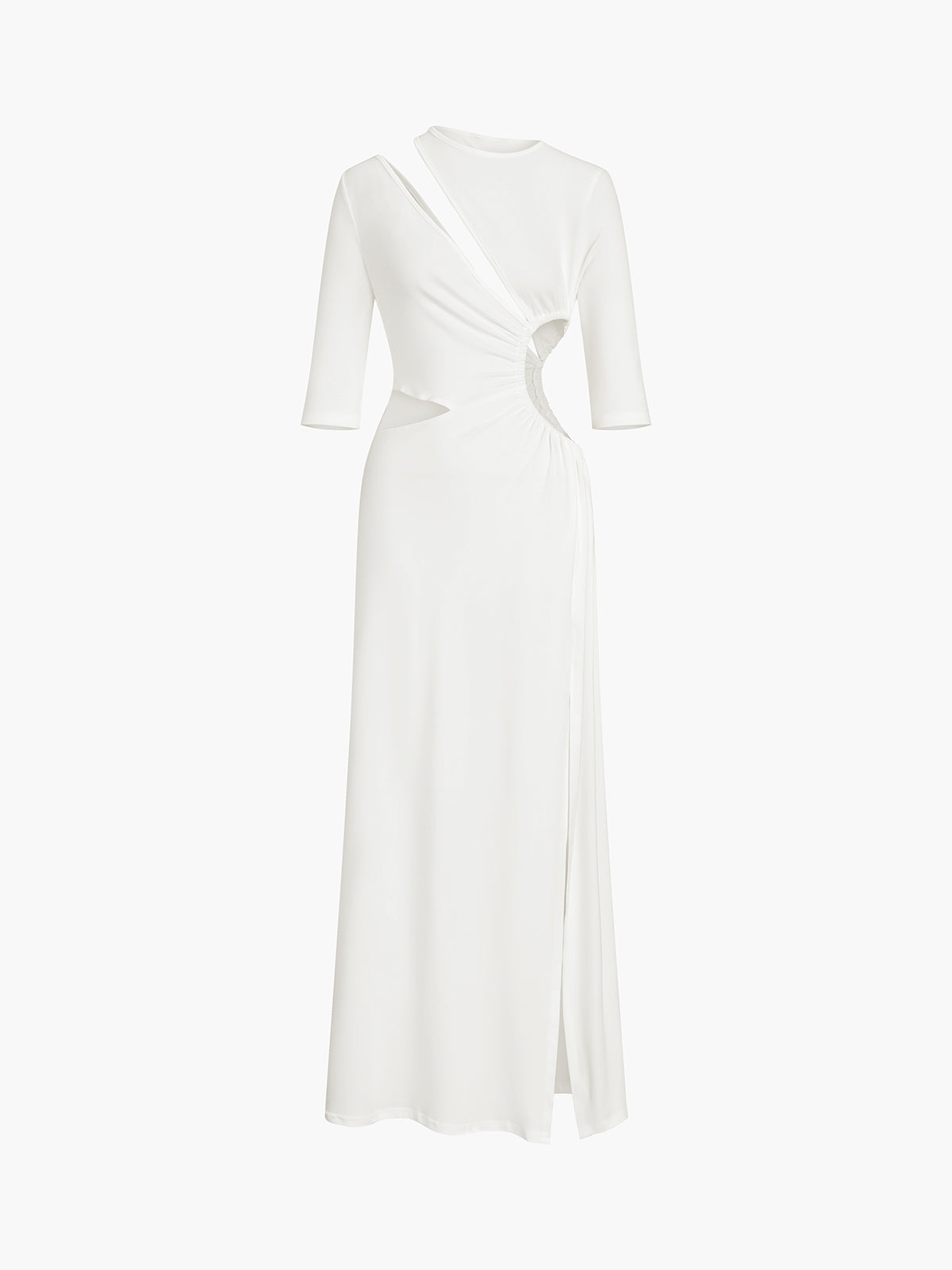 Cut Out Ruched Trendy Split Knit Maxi Dress Dresses
