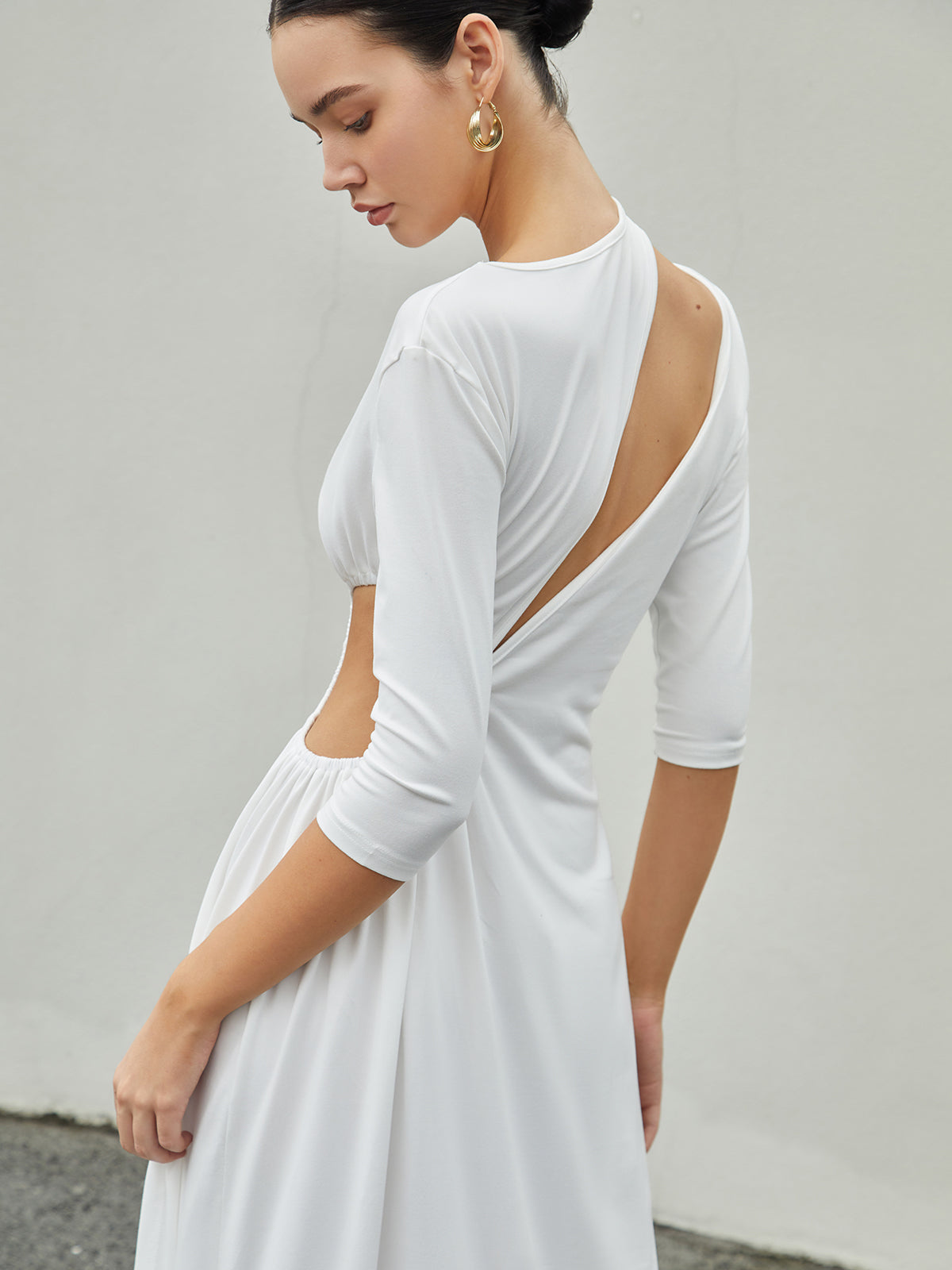 Cut Out Ruched Trendy Split Knit Maxi Dress Dresses