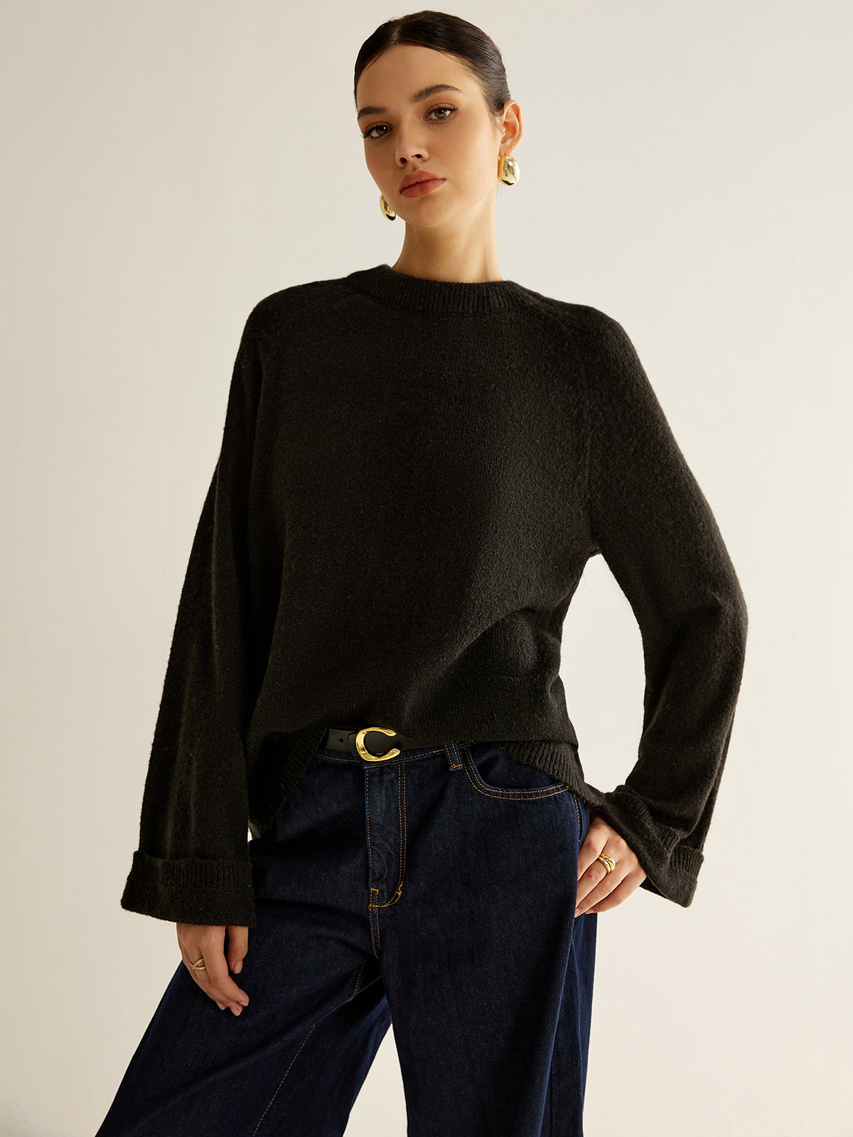 Oversized Open Back Tie Sweater Sweaters