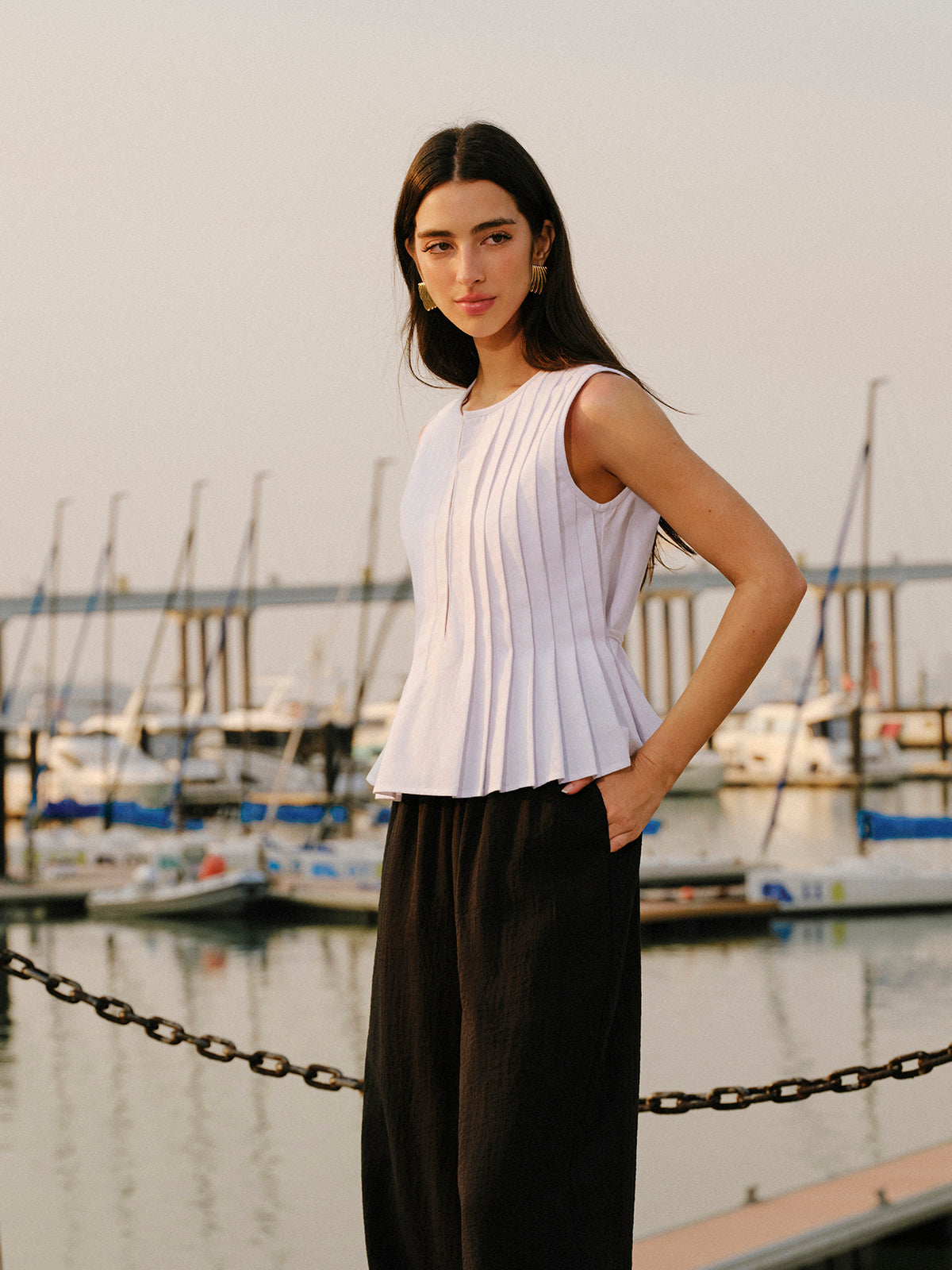 Cotton & Linen Pleated Back Tie Top White / XS Tank Tops & Camis