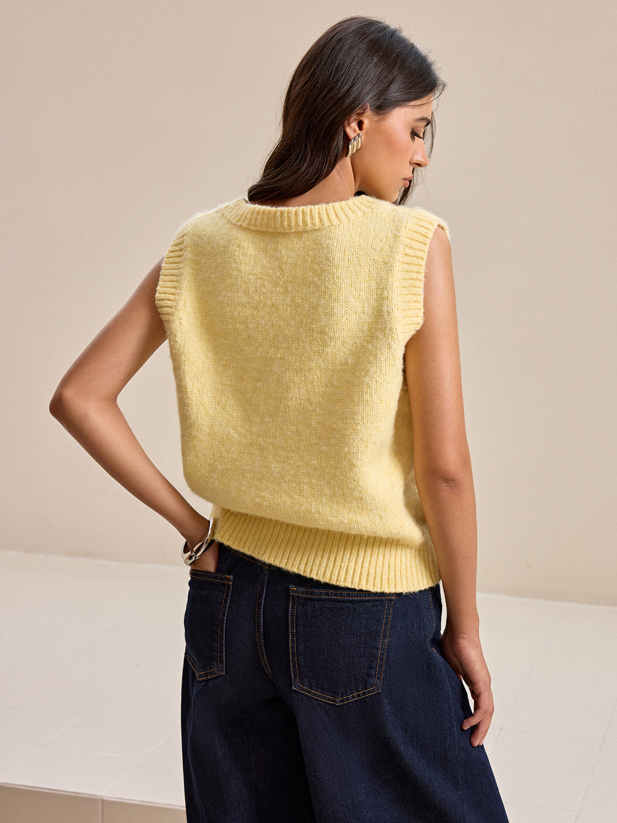 V Neck Wool Blend Knitted Vest Sweater Vests
