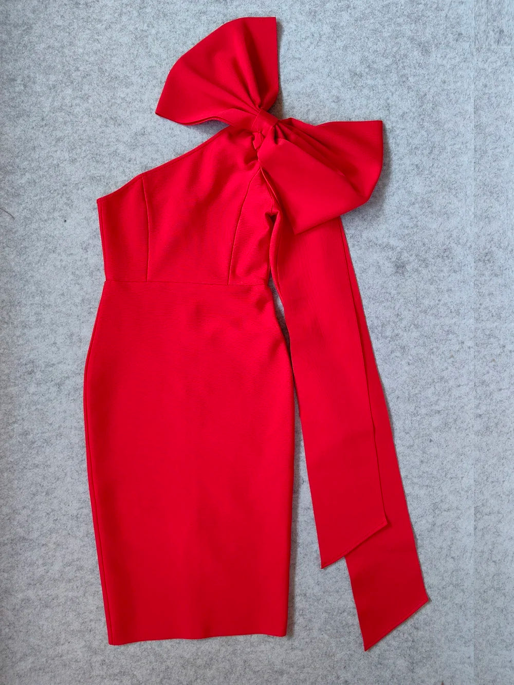 Red Asymmetrical Bandage Evening Dress With Ruffle Split - Bodycon Christmas Party Dresses-L