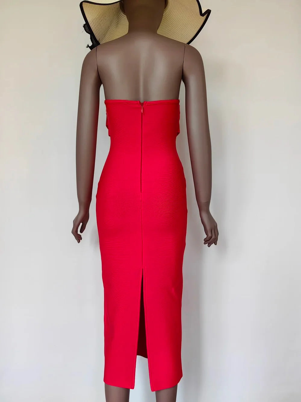 Sexy Strapless Backless Split Bustier Red Christmas Party Dress Dresses-L