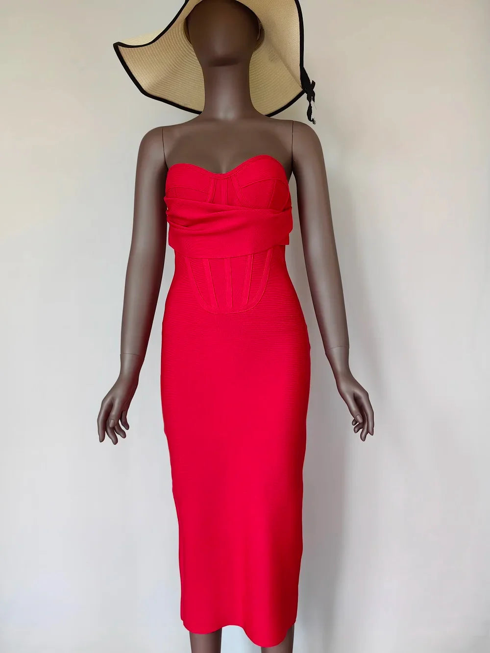 Sexy Strapless Backless Split Bustier Red Christmas Party Dress Dresses-L