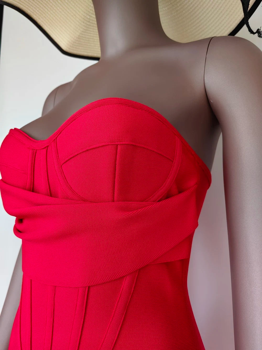 Sexy Strapless Backless Split Bustier Red Christmas Party Dress Dresses-L