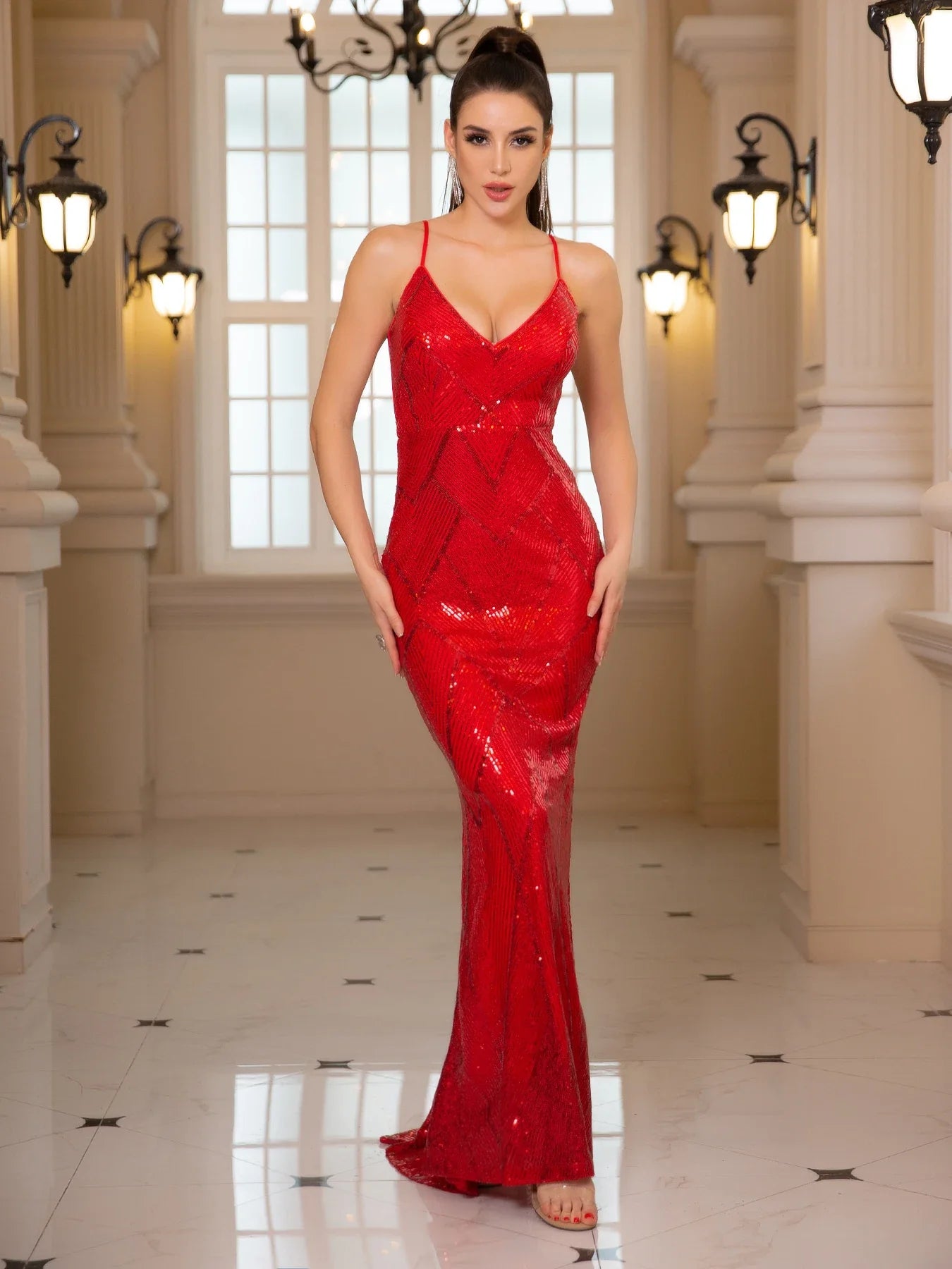 Backless Sequined Mermaid Party Dress Red / Xs Partydress-241208