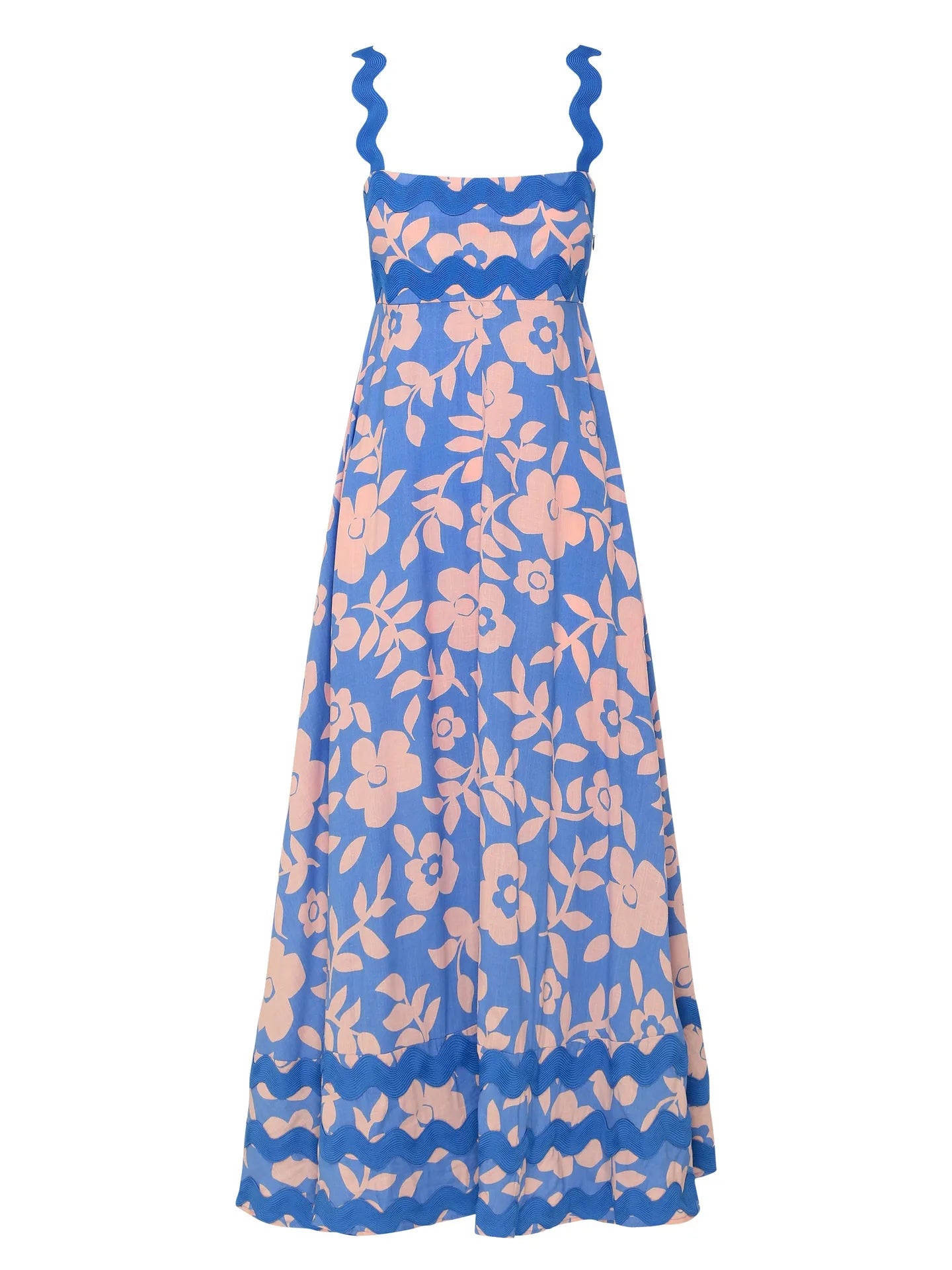 Bohemian Summer Printed A-Line Sexy Backless Spaghetti Strap Boho Dress Sky Blue / S