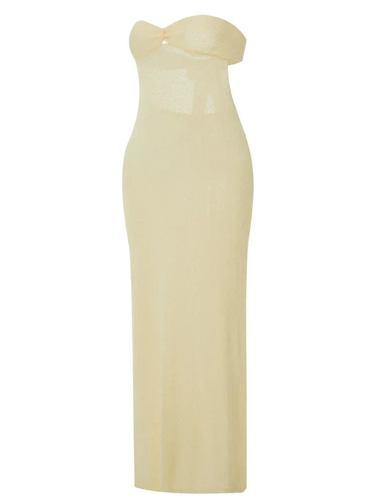 Sexy Women Knitted Tube Strapless Off Shoulder Solid Summer Tie-Up Backless Beach Female Vestidos