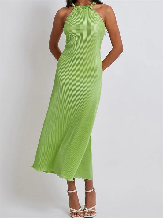 Women Cocktail Solid Color Halter Neck Sleeveless Off Shoulder Ruched Summer Evening Party Vestidos