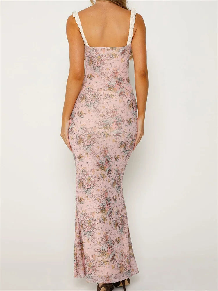 2024 Women Sleeveless V-Neck Backless Floral Print Patchwork Summer Cocktail Party Female Vestidos
