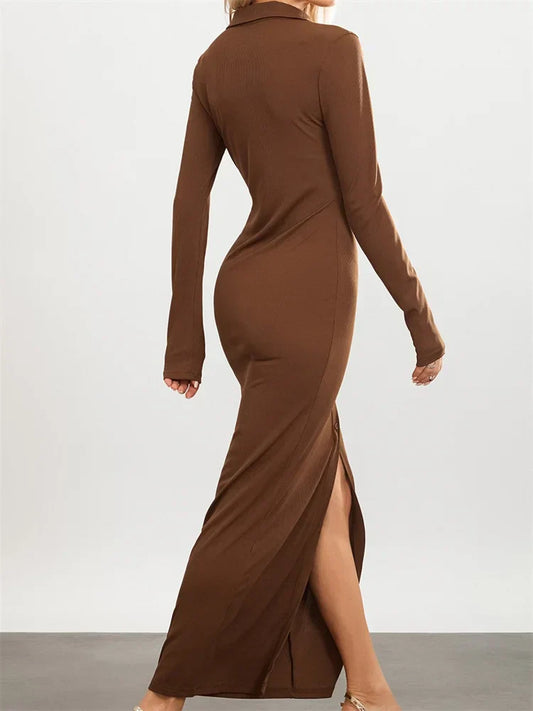 Women Slim Fit Sleeve Button Down Turn Collar Evening For Spring Fall Female Vestidos