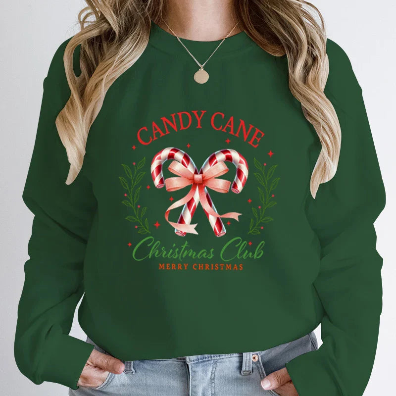 Merry Candy Cane Christmas Club Round Neck Hoodie Army Green / S Hoodies-L