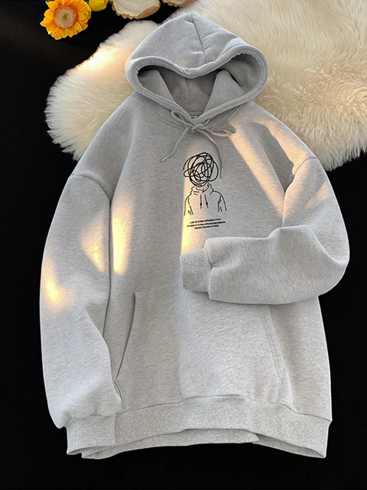 Cartoon Brainstorm Print Hip Hop Hoodie GRAY / M(40-50KG)