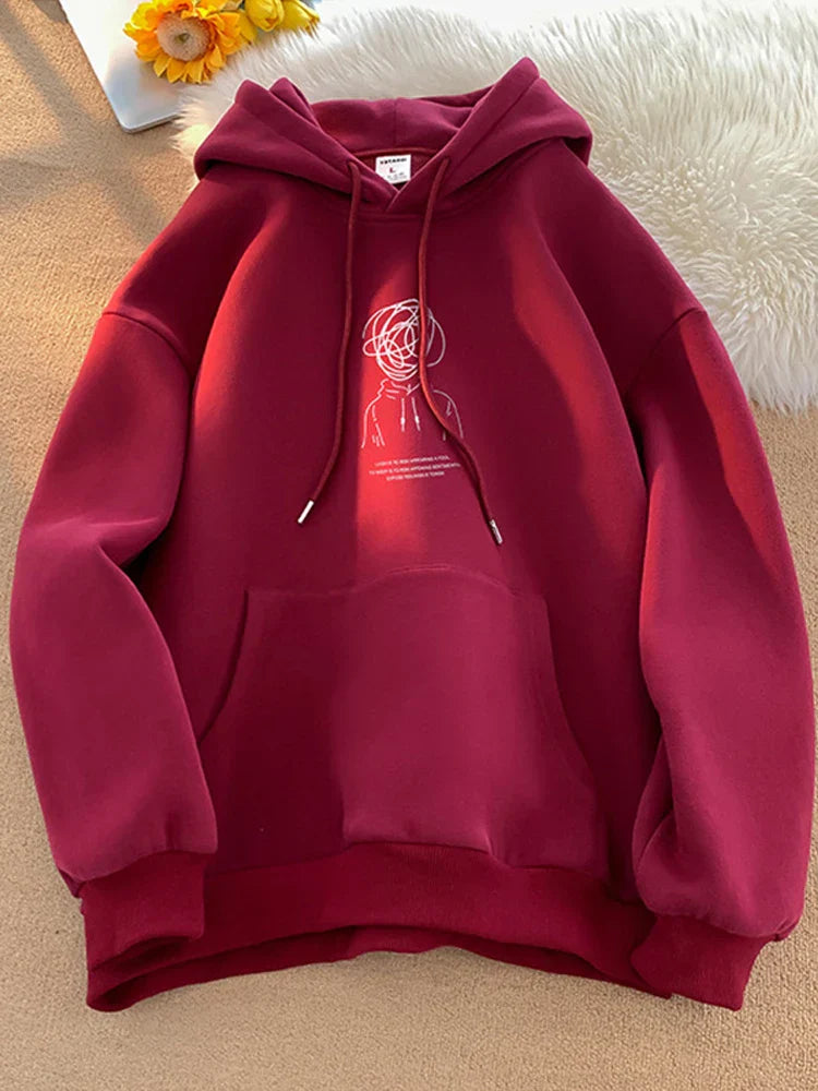 Cartoon Brainstorm Print Hip Hop Hoodie Red / M(40-50KG)