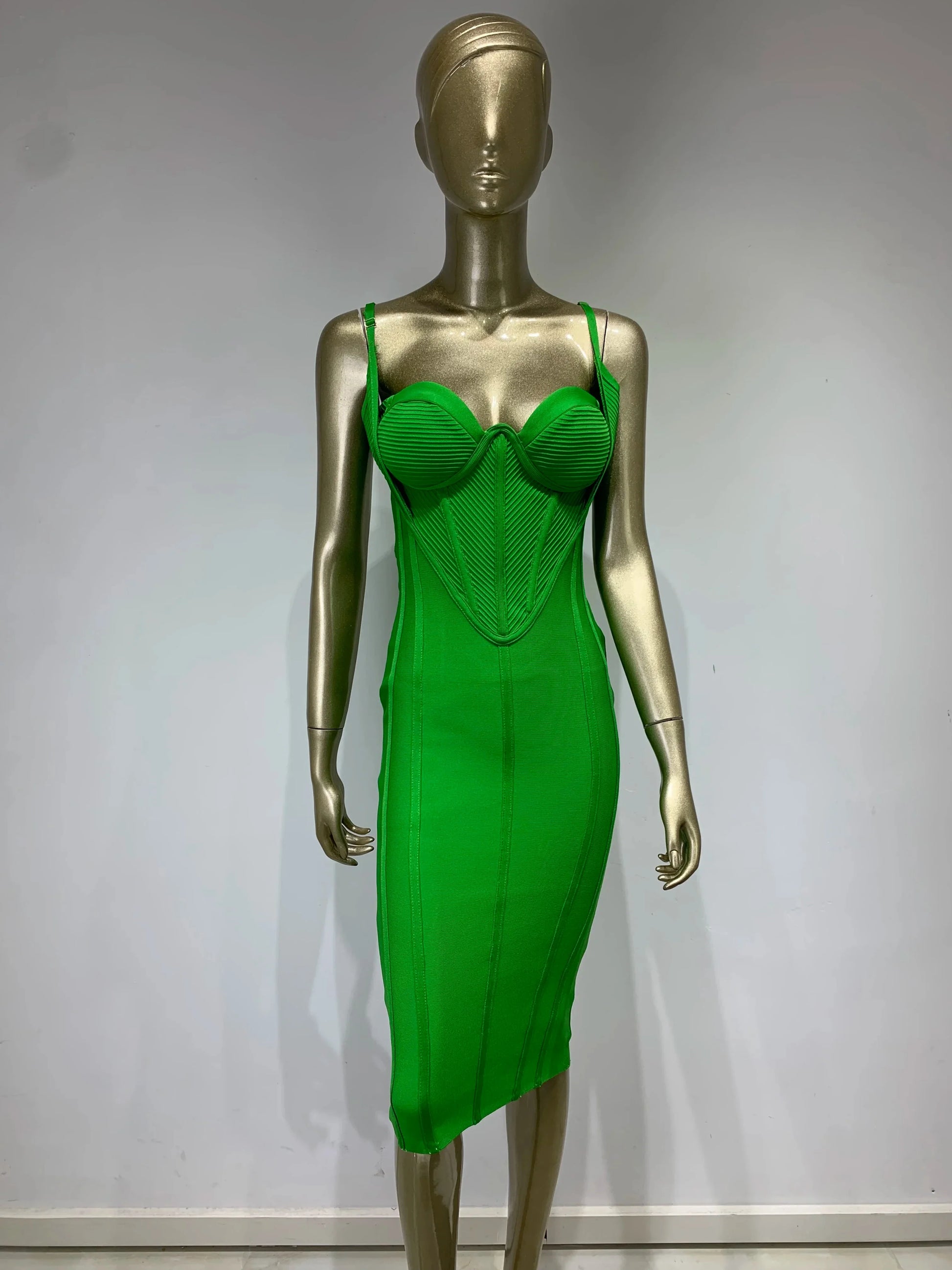 Summer Sexy Sleeveless Backless Green Midi Bodycon Bandage Elegant Christmas Party Dress Dresses-L