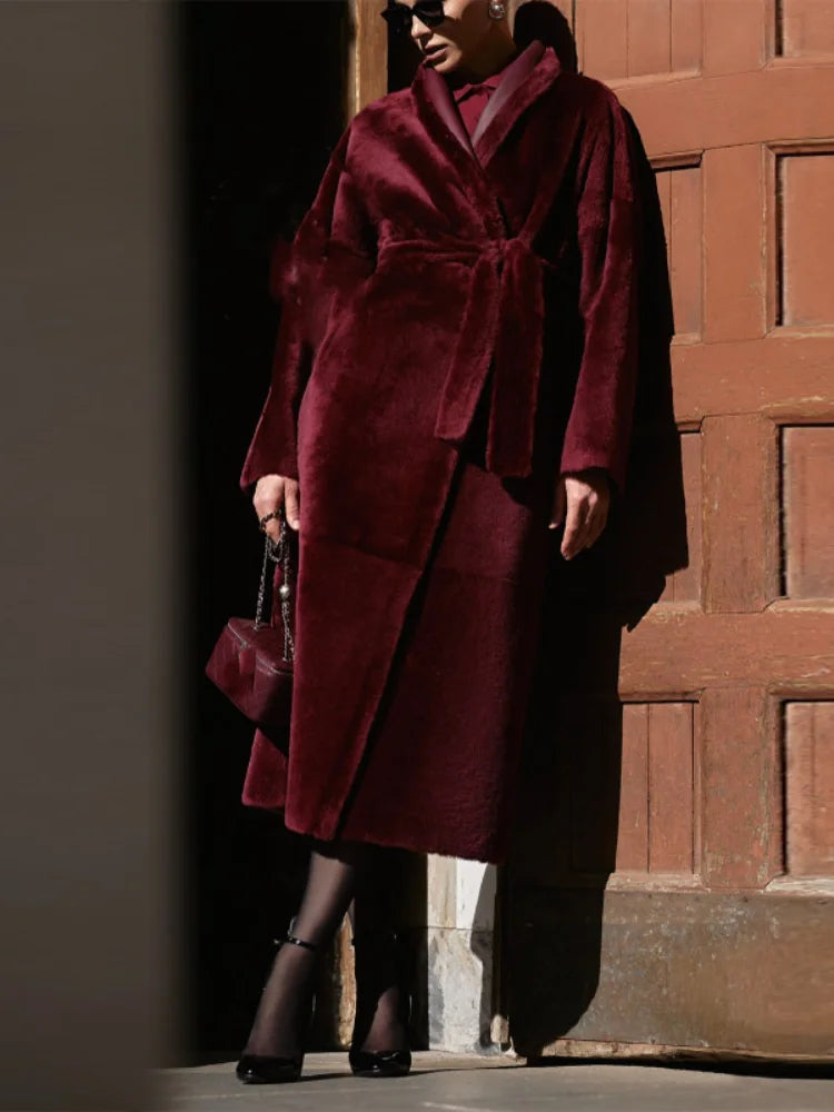 Reversible Burgundy Faux Fur Coat Coats-241208