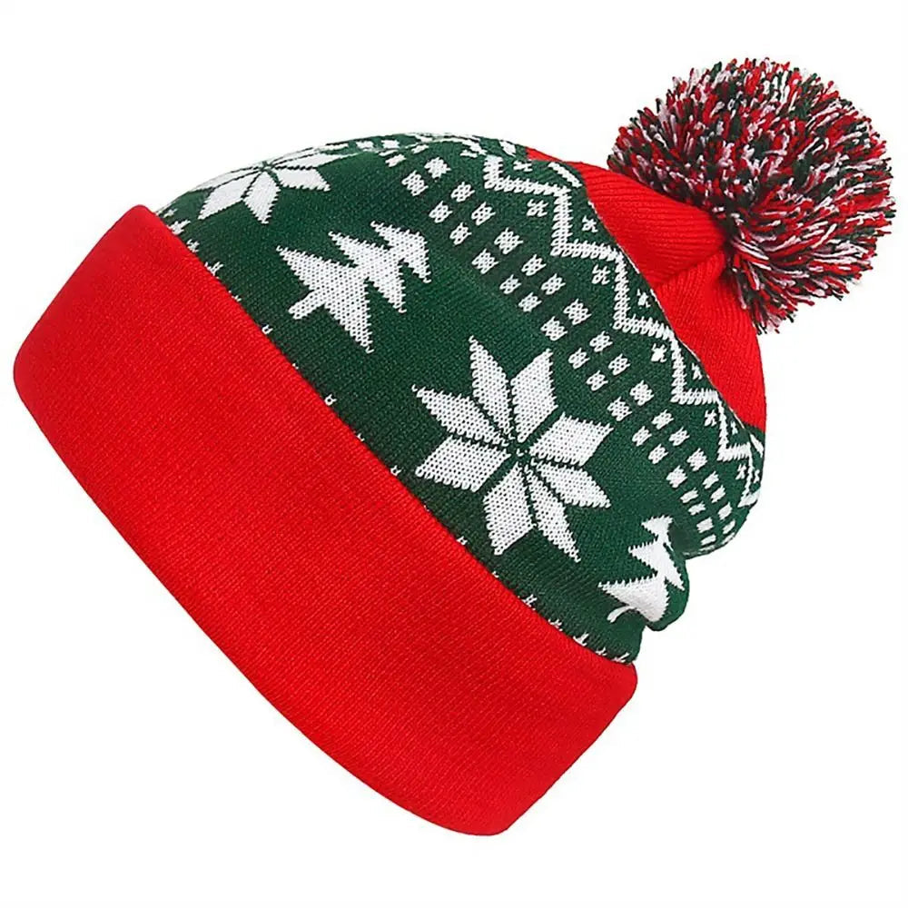 Winter Warm Fur Ball Knitted Christmas Hat Green Hat-L