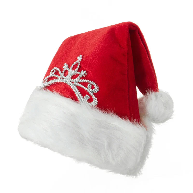 Santa Claus Fluffy Party Cap With Princess Tiara Women Hat Red Hat-L