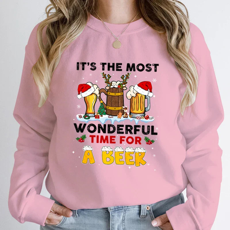Wonderful Time Beer Autumn Winter Casual Hoodless Pullover Christmas Hoodie Pink / S Hoodies-L