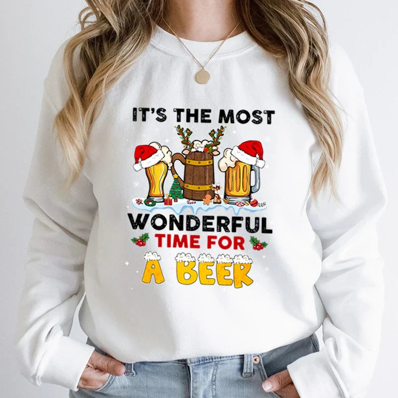 Wonderful Time Beer Autumn Winter Casual Hoodless Pullover Christmas Hoodie White / S Hoodies-L