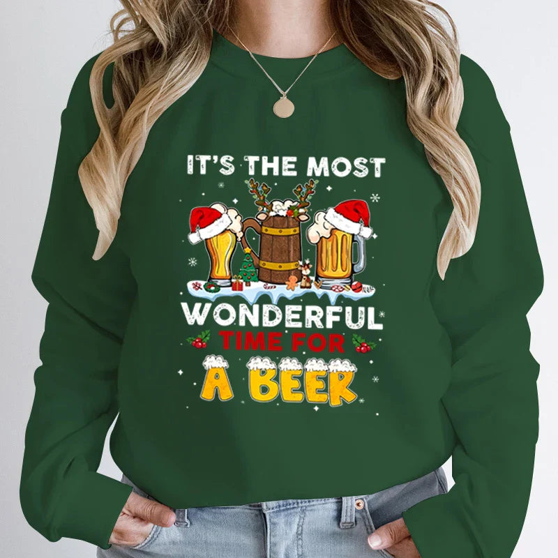 Wonderful Time Beer Autumn Winter Casual Hoodless Pullover Christmas Hoodie Army Green / S Hoodies-L