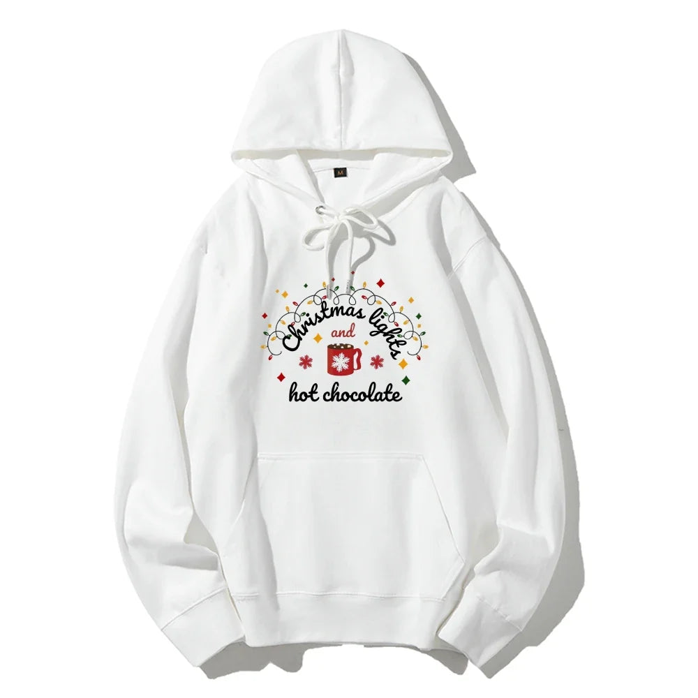 Christmas Lights Hot Chocolate Merry Bright Festive Family Hoodie White / S Hoodies-L