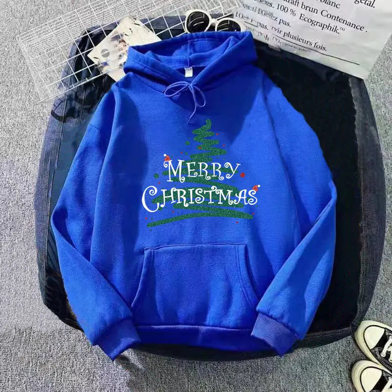 Sporty Printed Casual Long Sleeve Christmas Hoodie For Women Blue / S Hoodies-L
