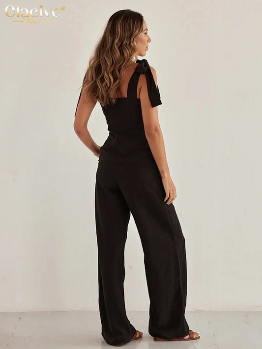 Ensemble de bureau deux pièces en coton noir slim sans manches