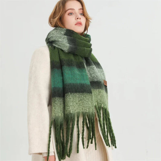 Color Blocked Stripe Cashmere Pashmina Scarf Scarfs-L